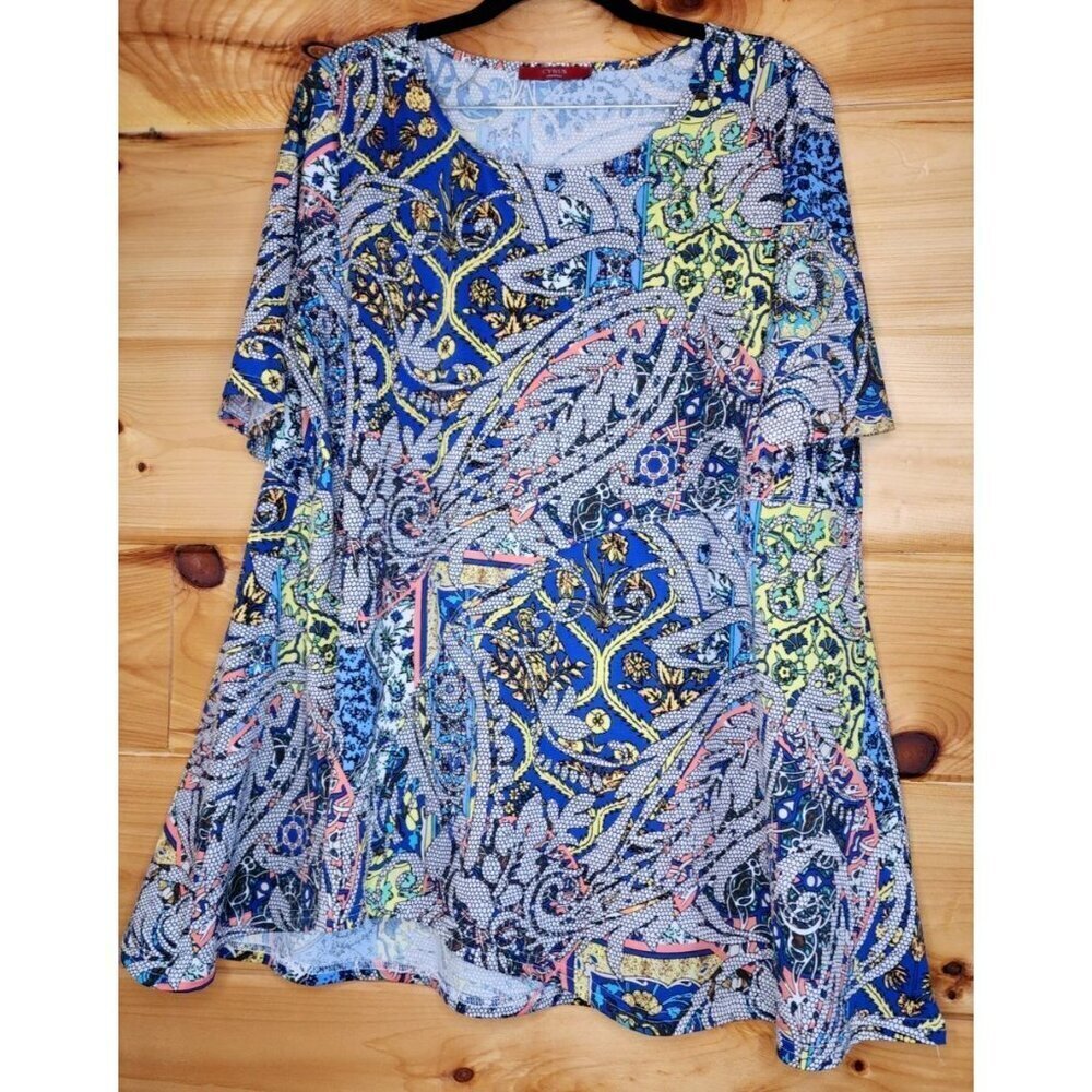 Cyrus Top Size 1X Multi Colors Pull Over Round Neck Short Sleeve Casual